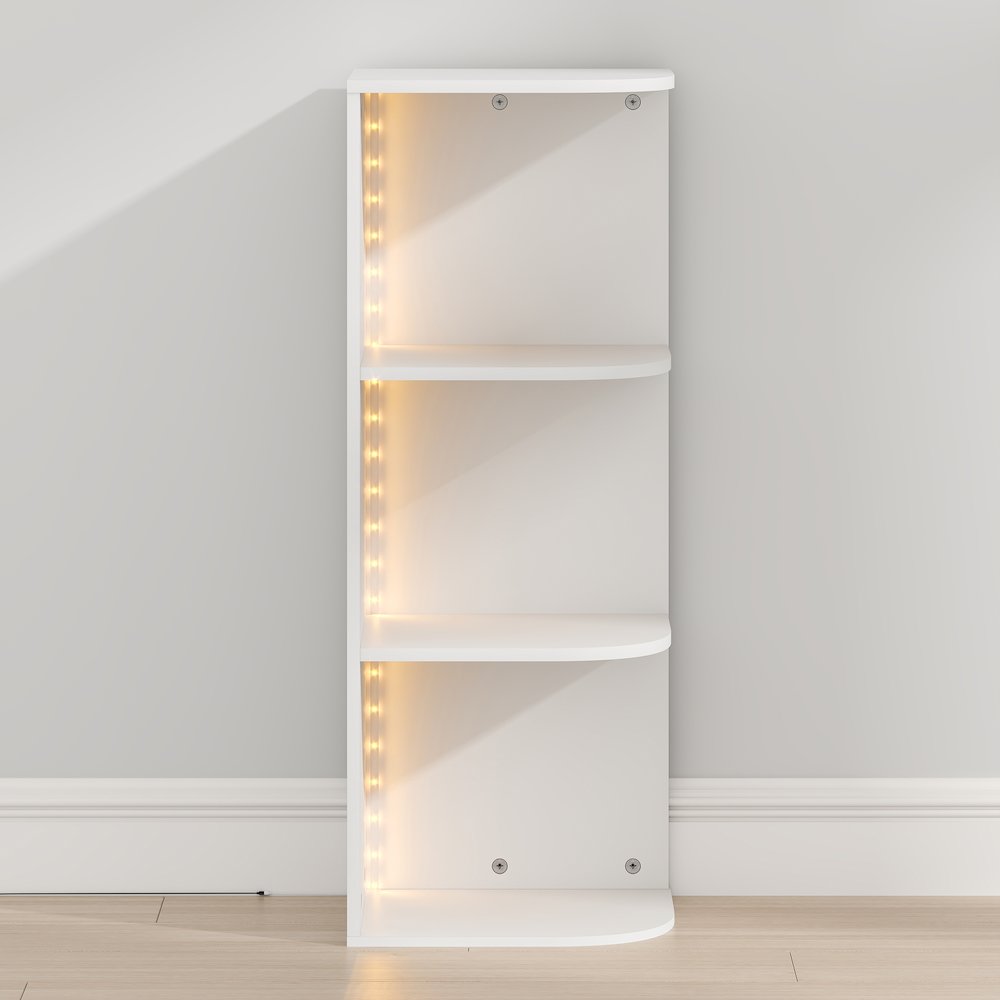 PASIR Book Shelf with LED Lights, 3-Tier Corner LED Bookshelf, White. Picture 3