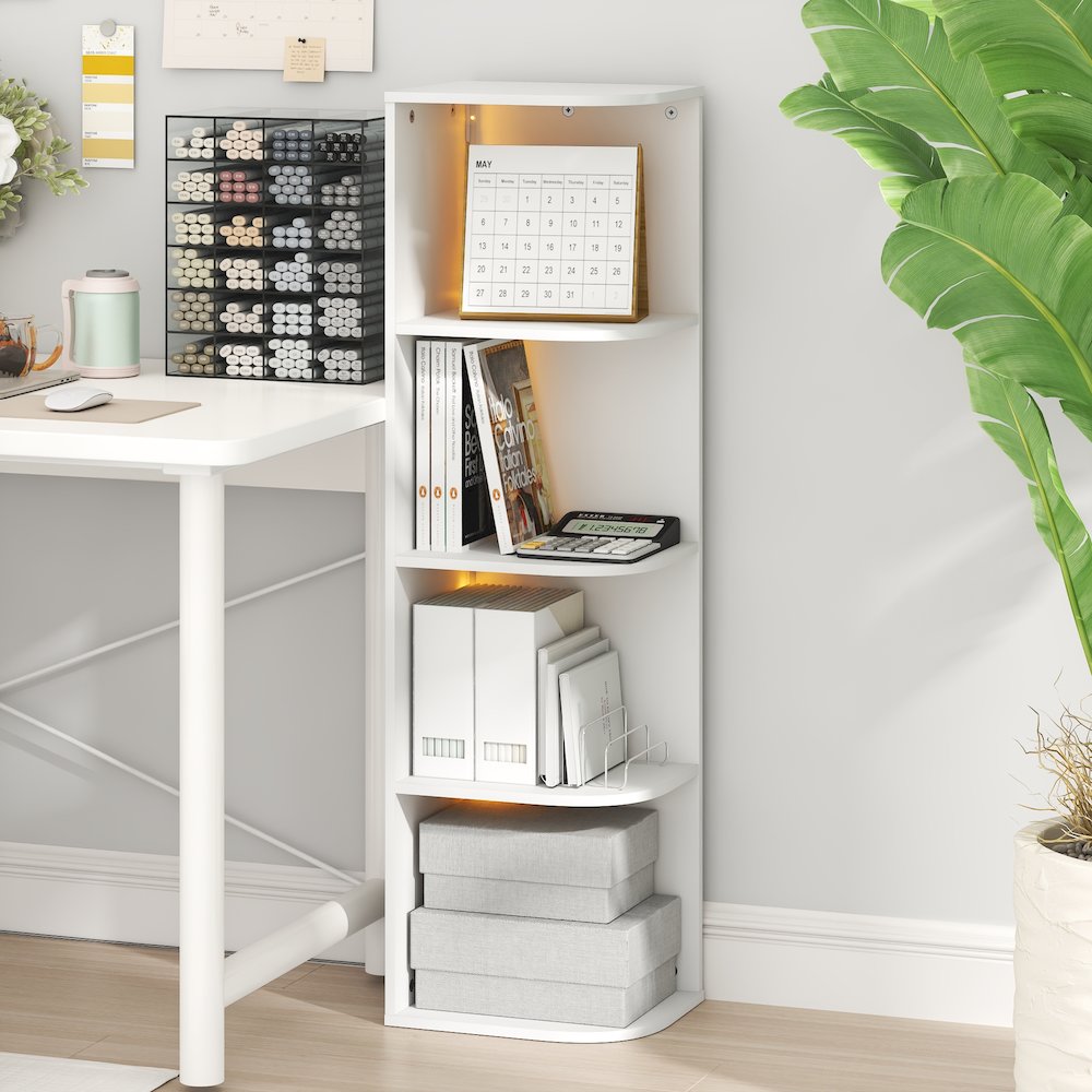 PASIR Book Shelf with LED Lights, 4-Tier LED, Open Corner Shelf Bookcase, White. Picture 6
