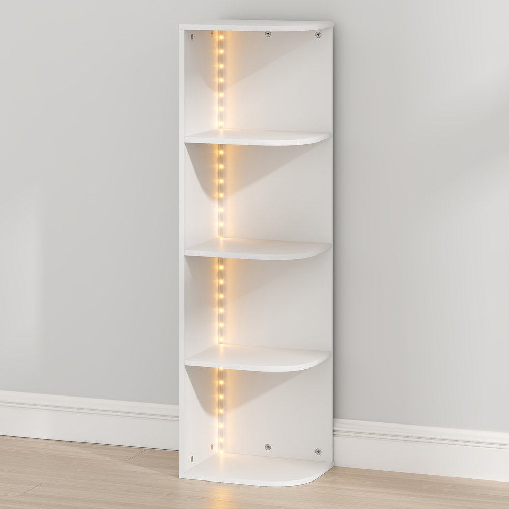 PASIR Book Shelf with LED Lights, 4-Tier LED, Open Corner Shelf Bookcase, White. Picture 3