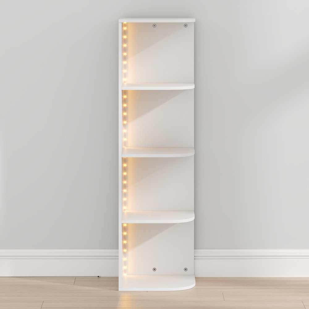 PASIR Book Shelf with LED Lights, 4-Tier LED, Open Corner Shelf Bookcase, White. Picture 1