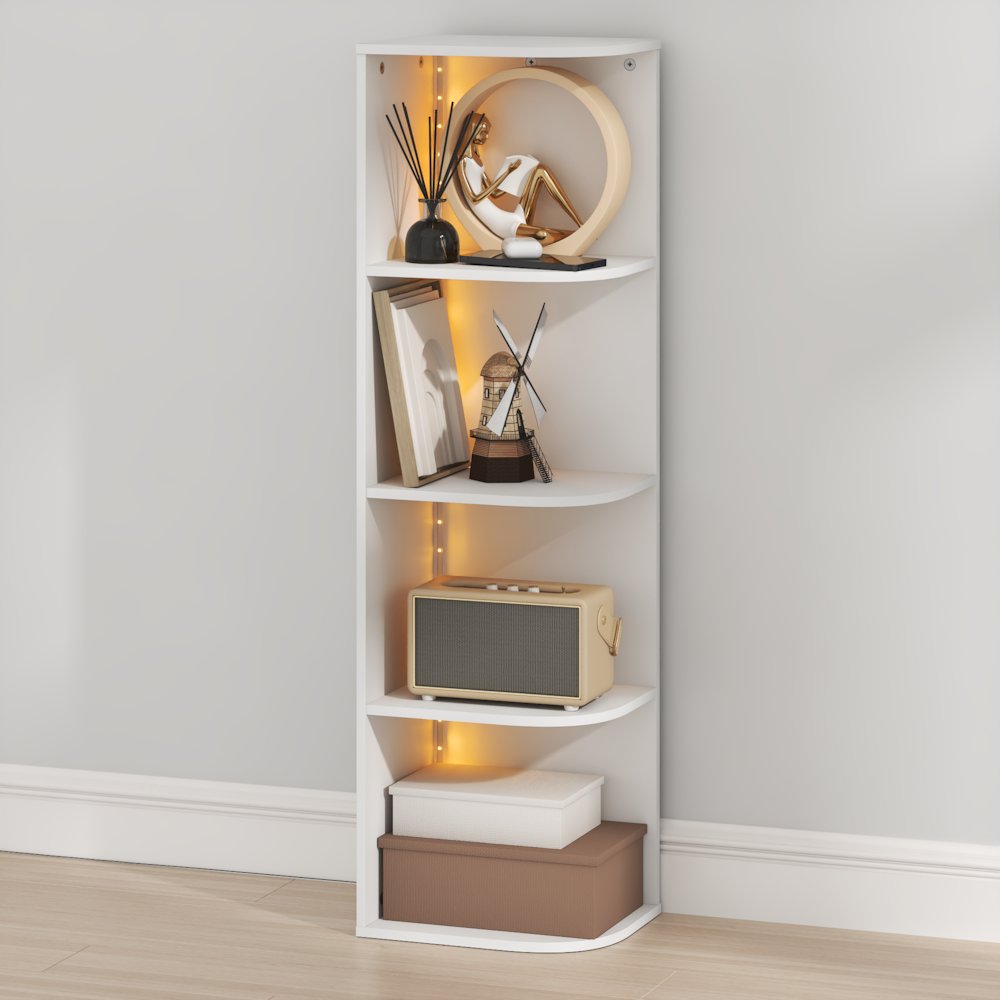 PASIR Book Shelf with LED Lights, 4-Tier LED, Open Corner Shelf Bookcase, White. Picture 2