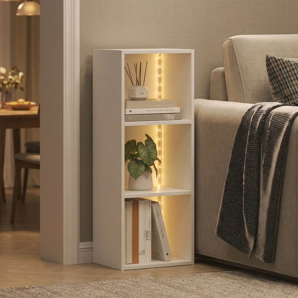 LUDER Book Shelf with LED Lights, 3-Cube LED Bookshelf, White. Picture 5