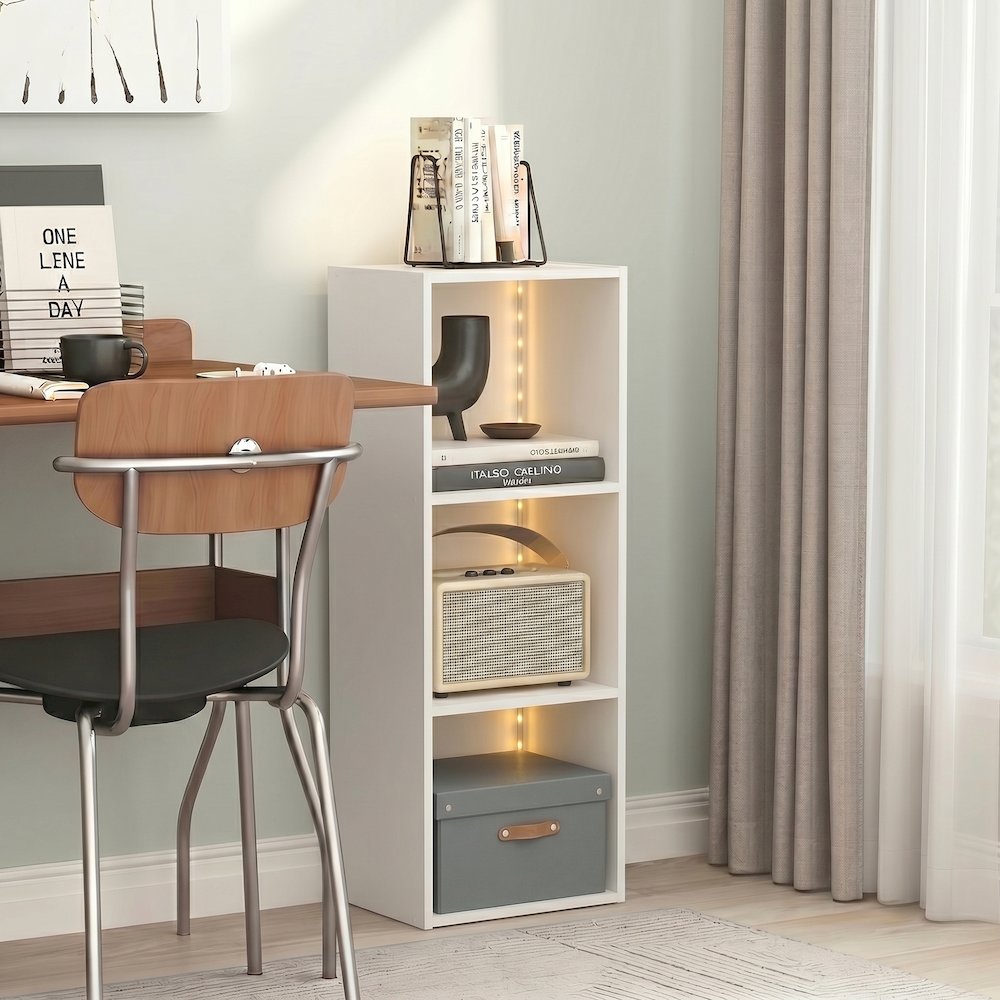 LUDER Book Shelf with LED Lights, 3-Cube LED Bookshelf, White. Picture 2