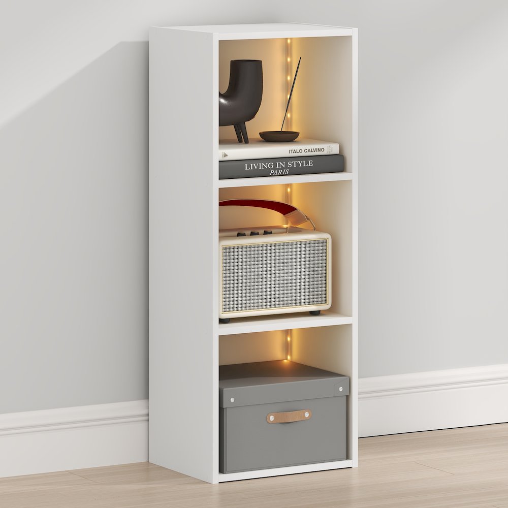 LUDER Book Shelf with LED Lights, 3-Cube LED Bookshelf, White. Picture 4