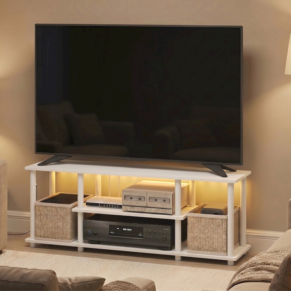 TURN-N-TUBE TV Stand with LED Lights, TV Console for TV up to 50 Inch, White. Picture 3