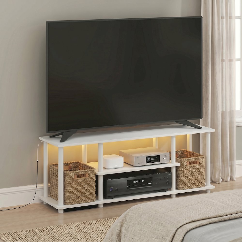 TURN-N-TUBE TV Stand with LED Lights, TV Console for TV up to 50 Inch, White. Picture 2