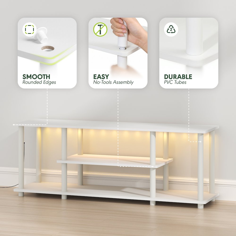 TURN-N-TUBE TV Stand with LED Lights, TV Console for TV up to 50 Inch, White. Picture 4