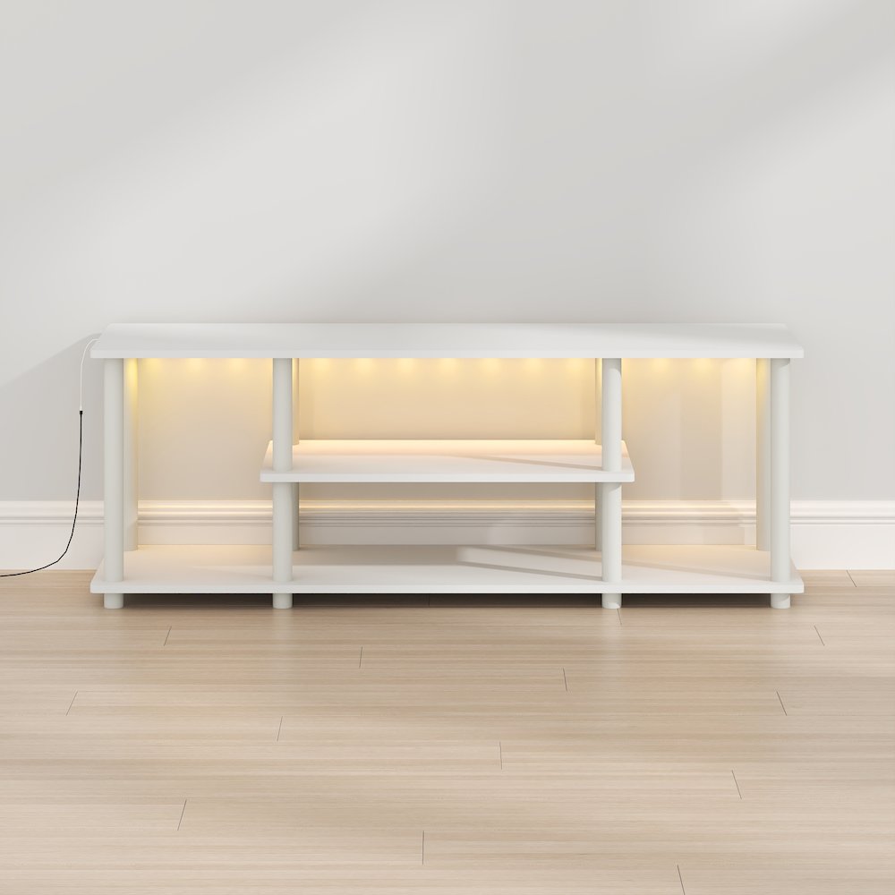 TURN-N-TUBE TV Stand with LED Lights, TV Console for TV up to 50 Inch, White. Picture 1