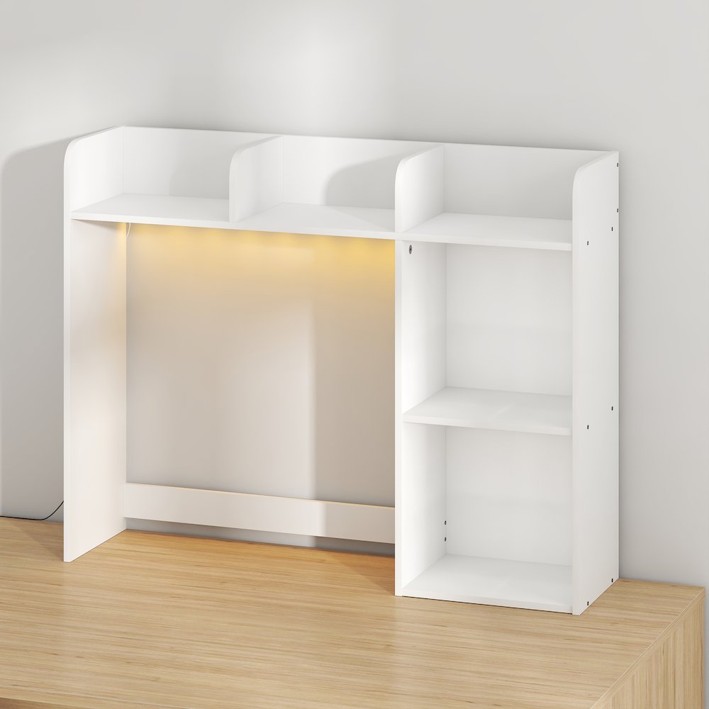 CLASSIC Desk Shelf with LED Lights, 5-Shelf LED Desktop Hutch, White. Picture 1