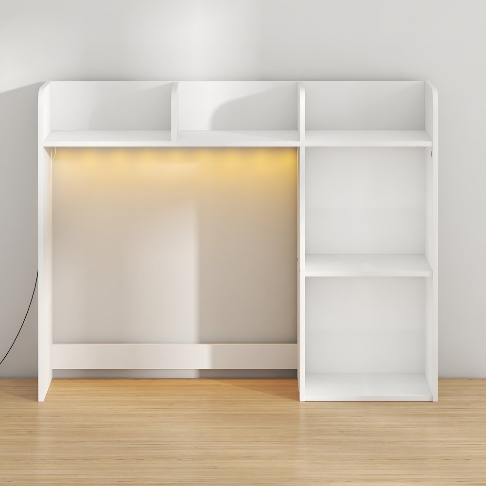 CLASSIC Desk Shelf with LED Lights, 5-Shelf LED Desktop Hutch, White. Picture 3