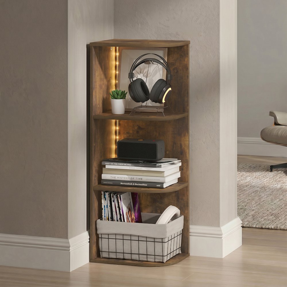 PASIR Book Shelf with LED Lights, 3-Tier Corner LED Bookshelf, Amber Pine. Picture 2