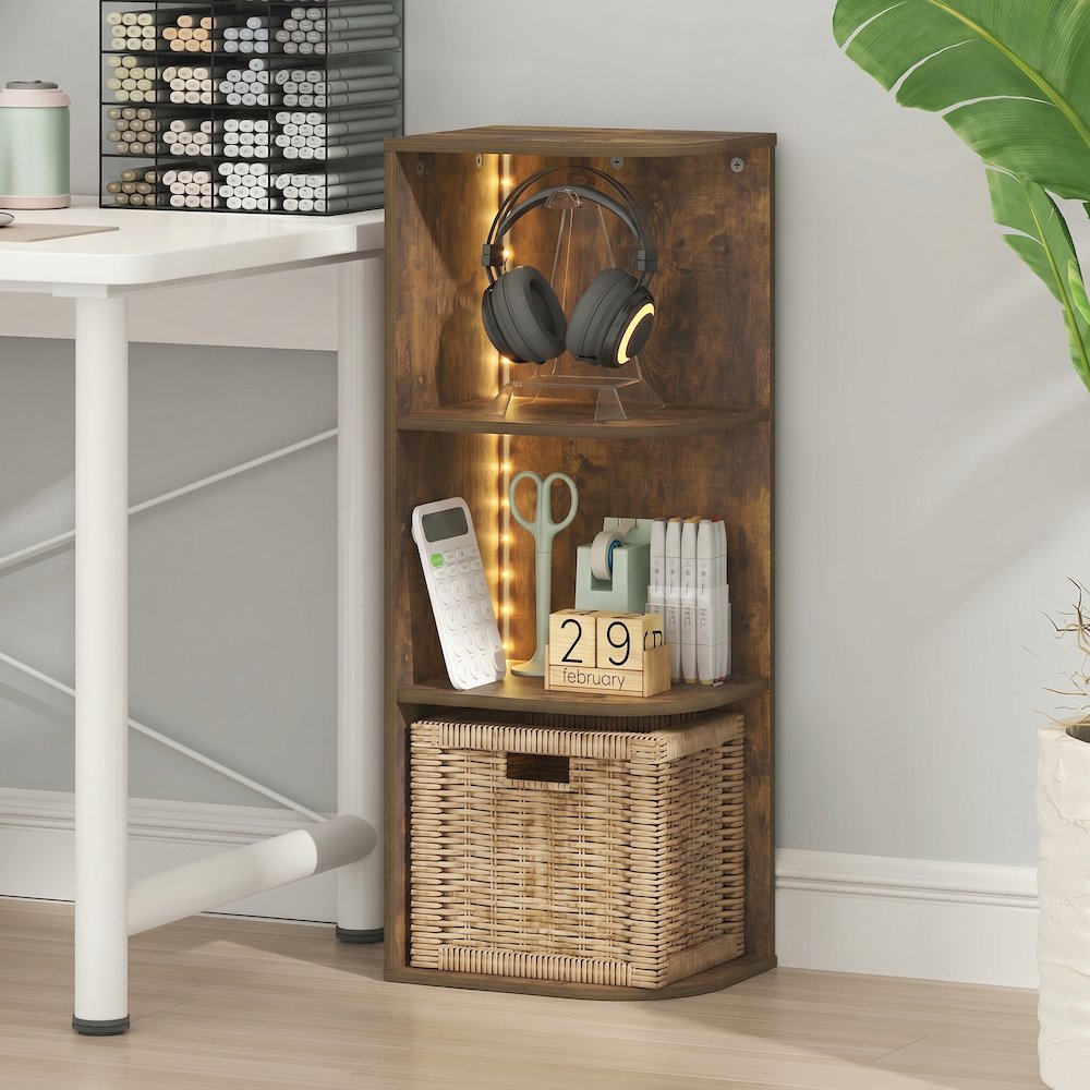 PASIR Book Shelf with LED Lights, 3-Tier Corner LED Bookshelf, Amber Pine. Picture 7