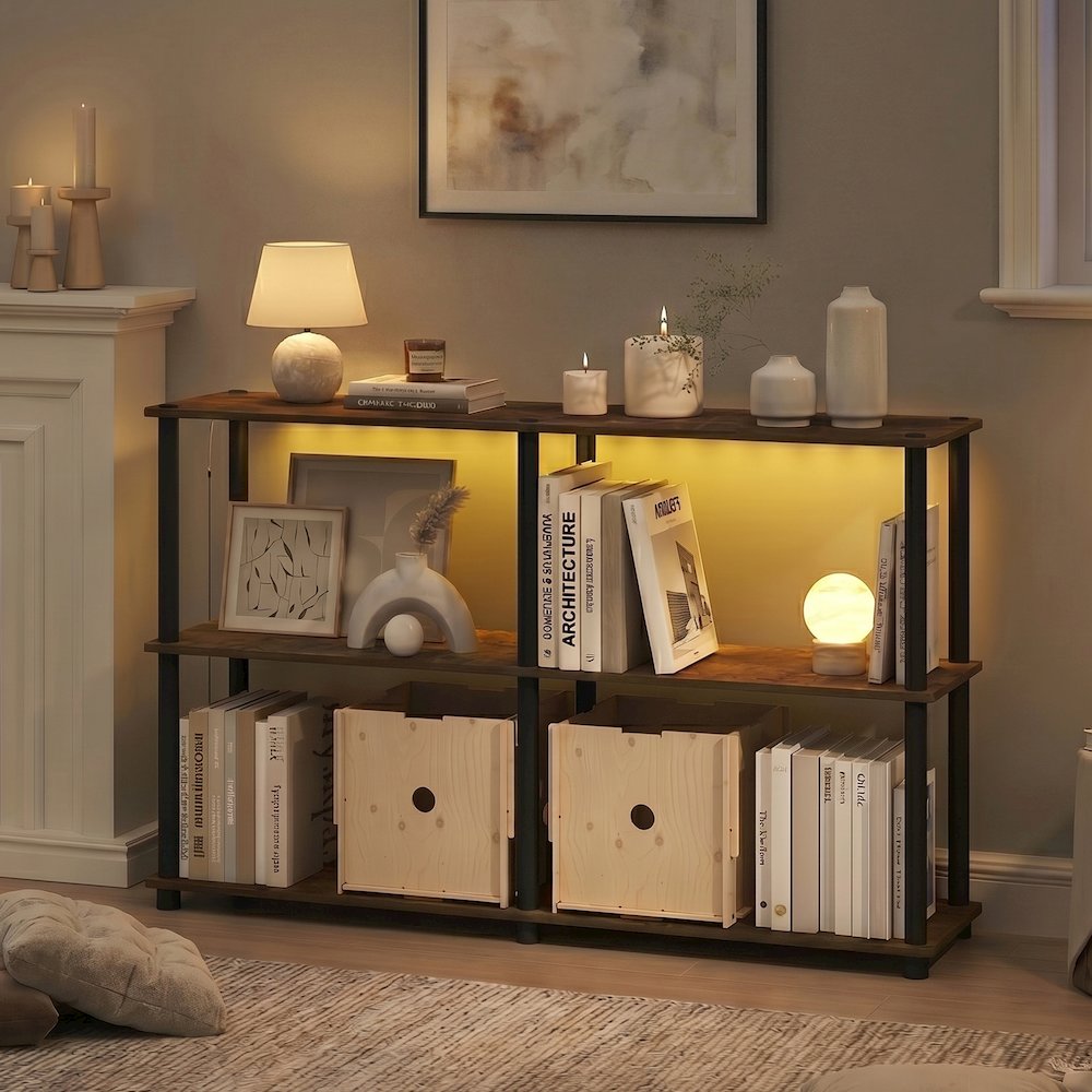 TURN-N-TUBE Display Shelf with LED Lights, Corner Shelf, Amber Pine. Picture 5