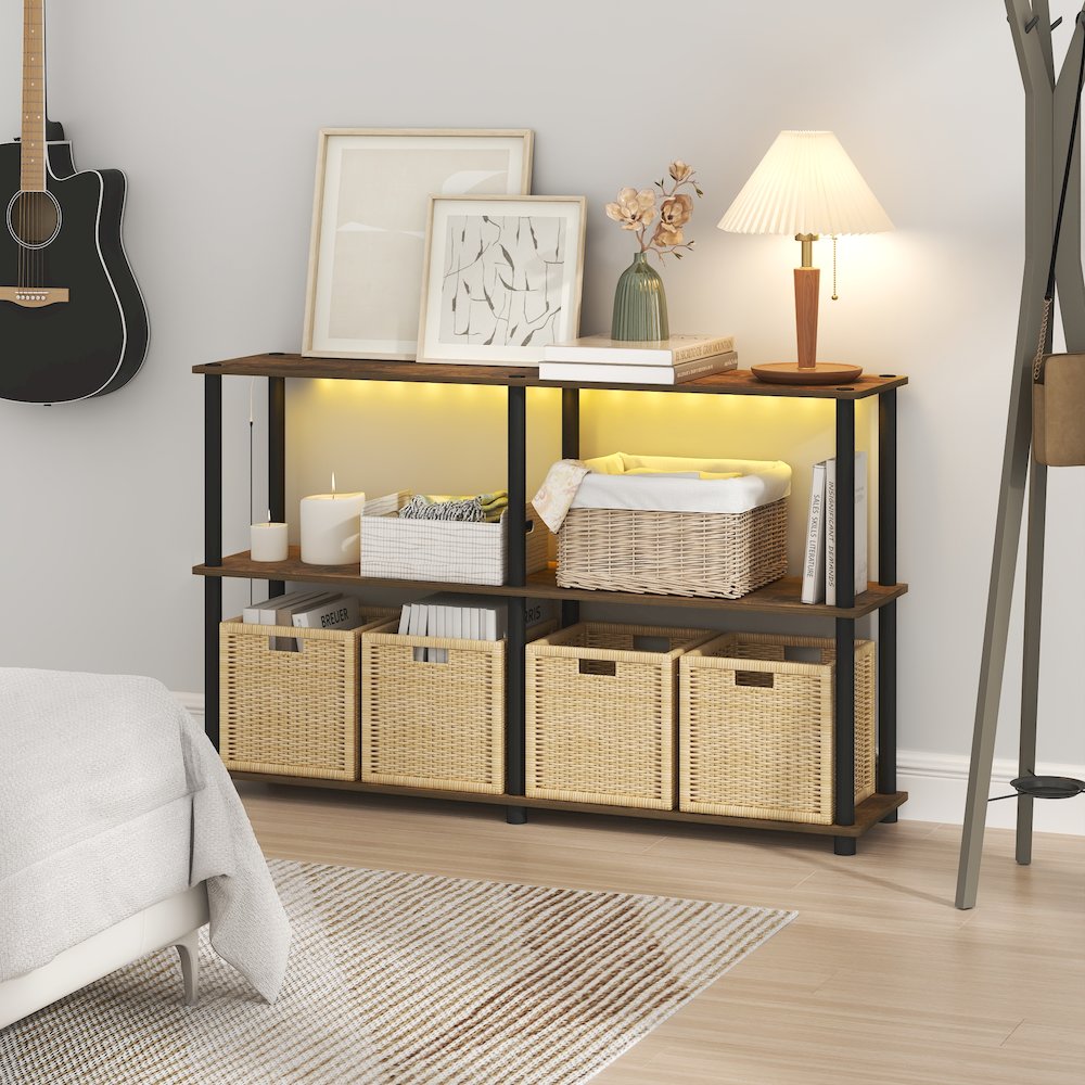 TURN-N-TUBE Display Shelf with LED Lights, Corner Shelf, Amber Pine. Picture 2