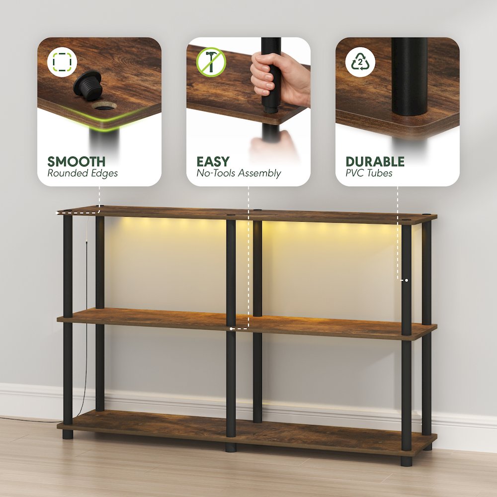 TURN-N-TUBE Display Shelf with LED Lights, Corner Shelf, Amber Pine. Picture 6