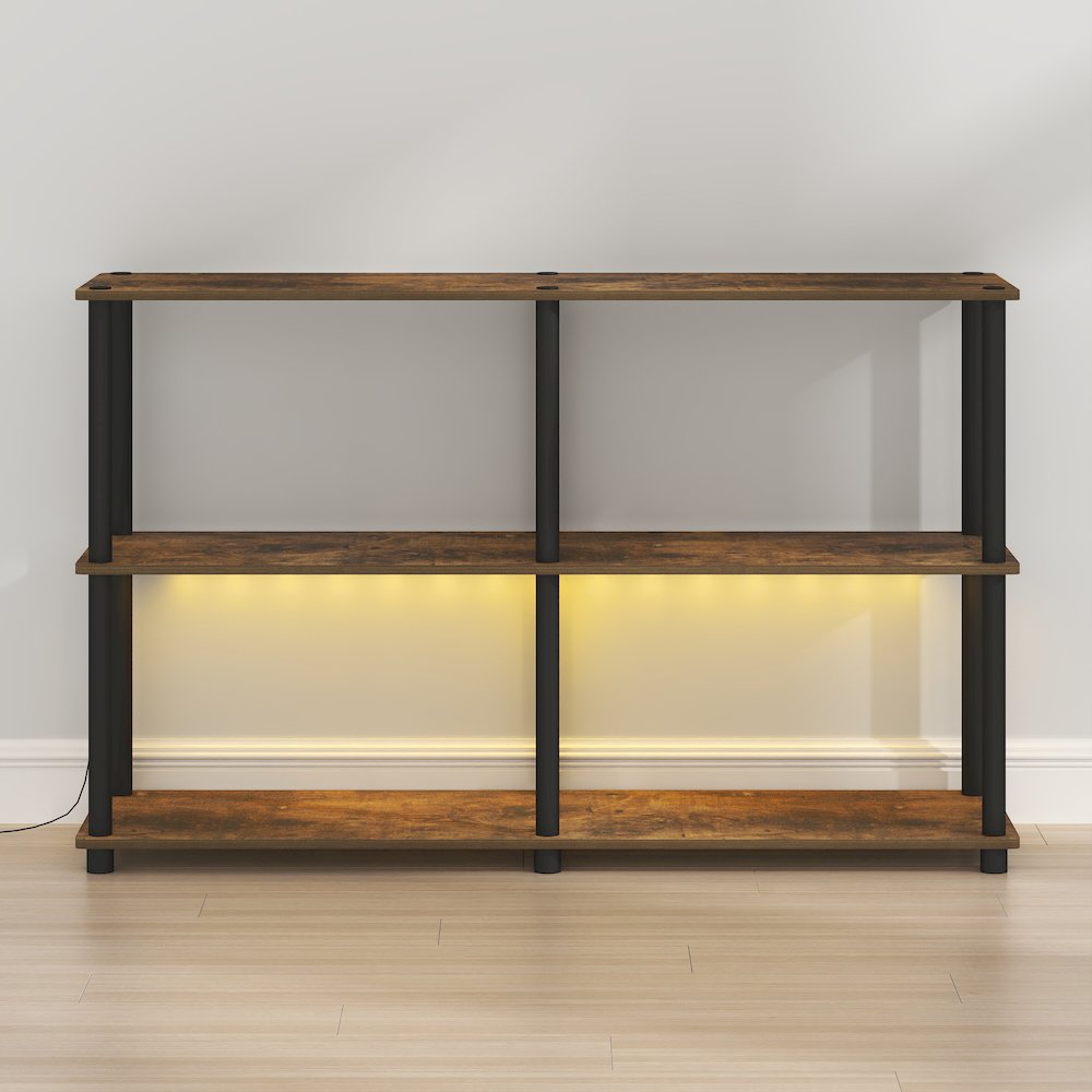TURN-N-TUBE Display Shelf with LED Lights, Corner Shelf, Amber Pine. Picture 1
