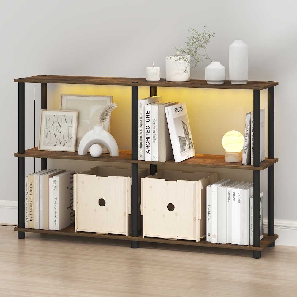 TURN-N-TUBE Display Shelf with LED Lights, Corner Shelf, Amber Pine. Picture 4