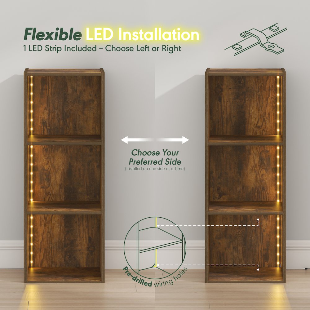 LUDER Book Shelf with LED Lights, 3-Cube LED Bookshelf, Amber Pine. Picture 6