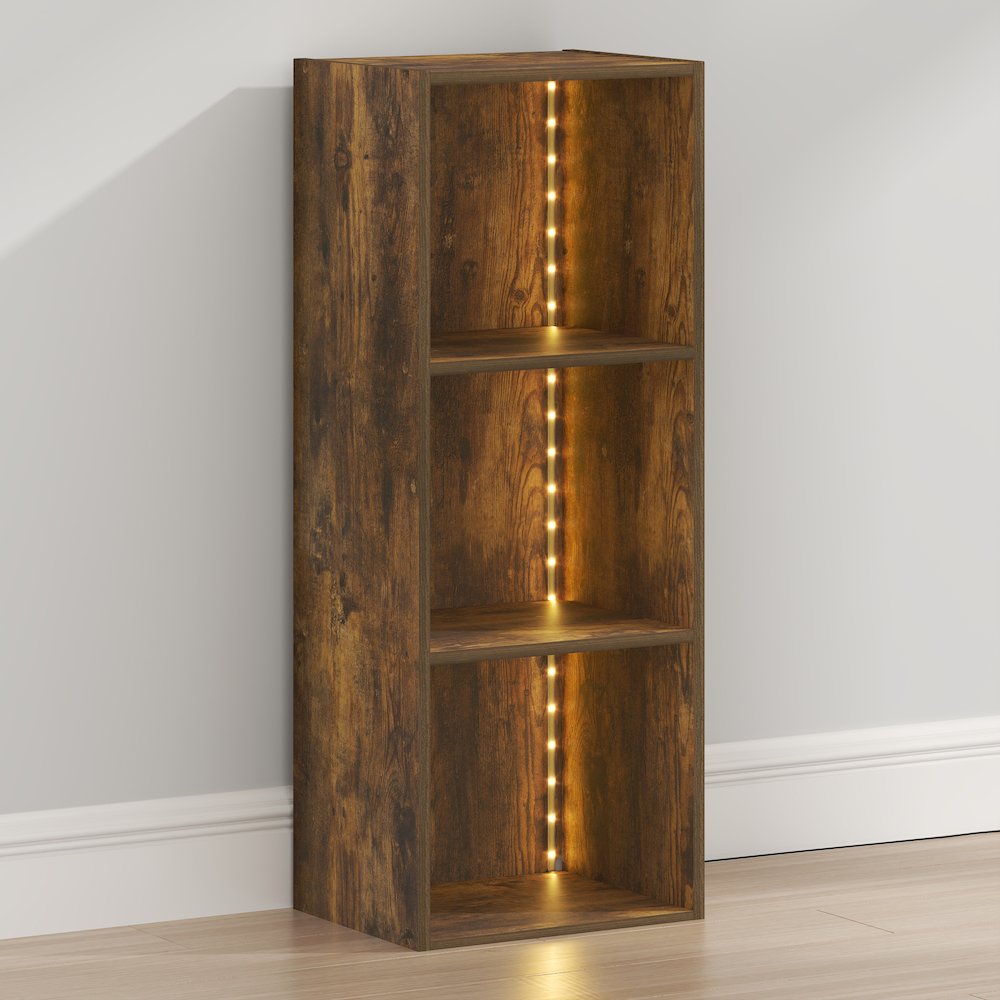 LUDER Book Shelf with LED Lights, 3-Cube LED Bookshelf, Amber Pine. Picture 3