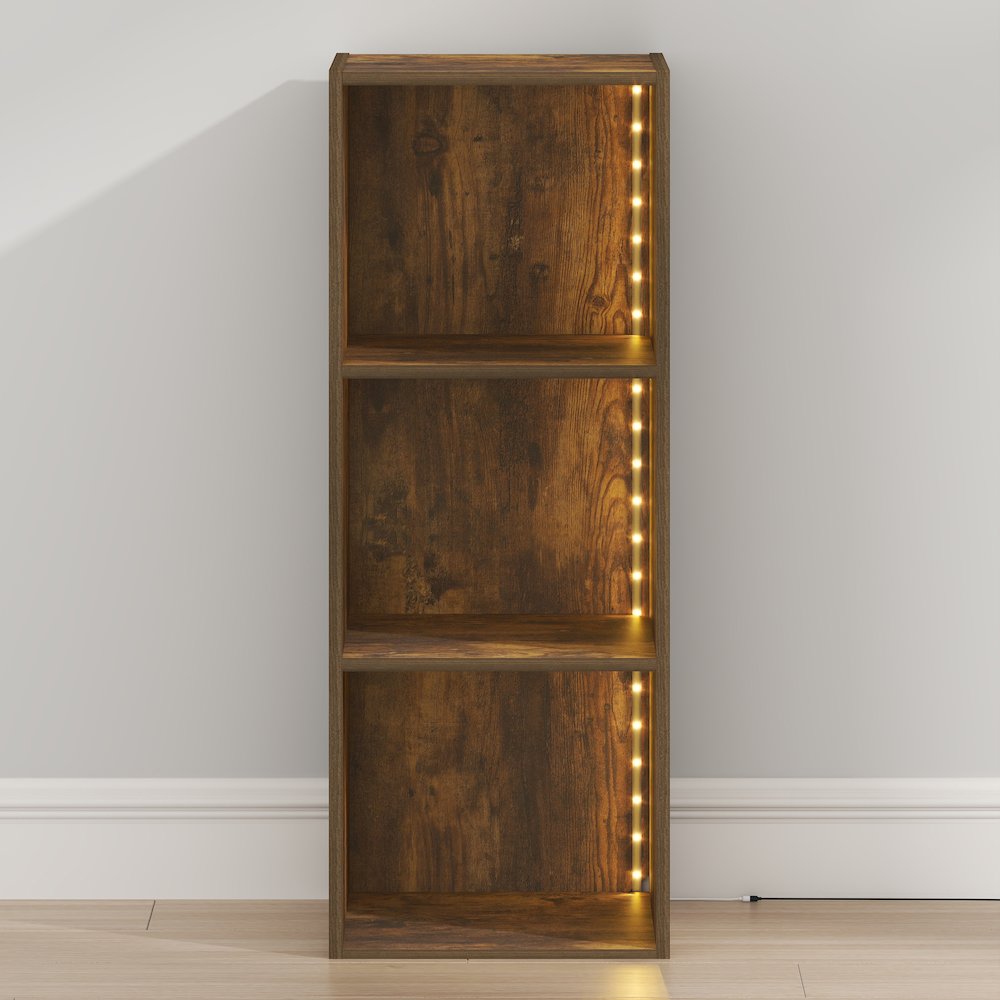 LUDER Book Shelf with LED Lights, 3-Cube LED Bookshelf, Amber Pine. Picture 1