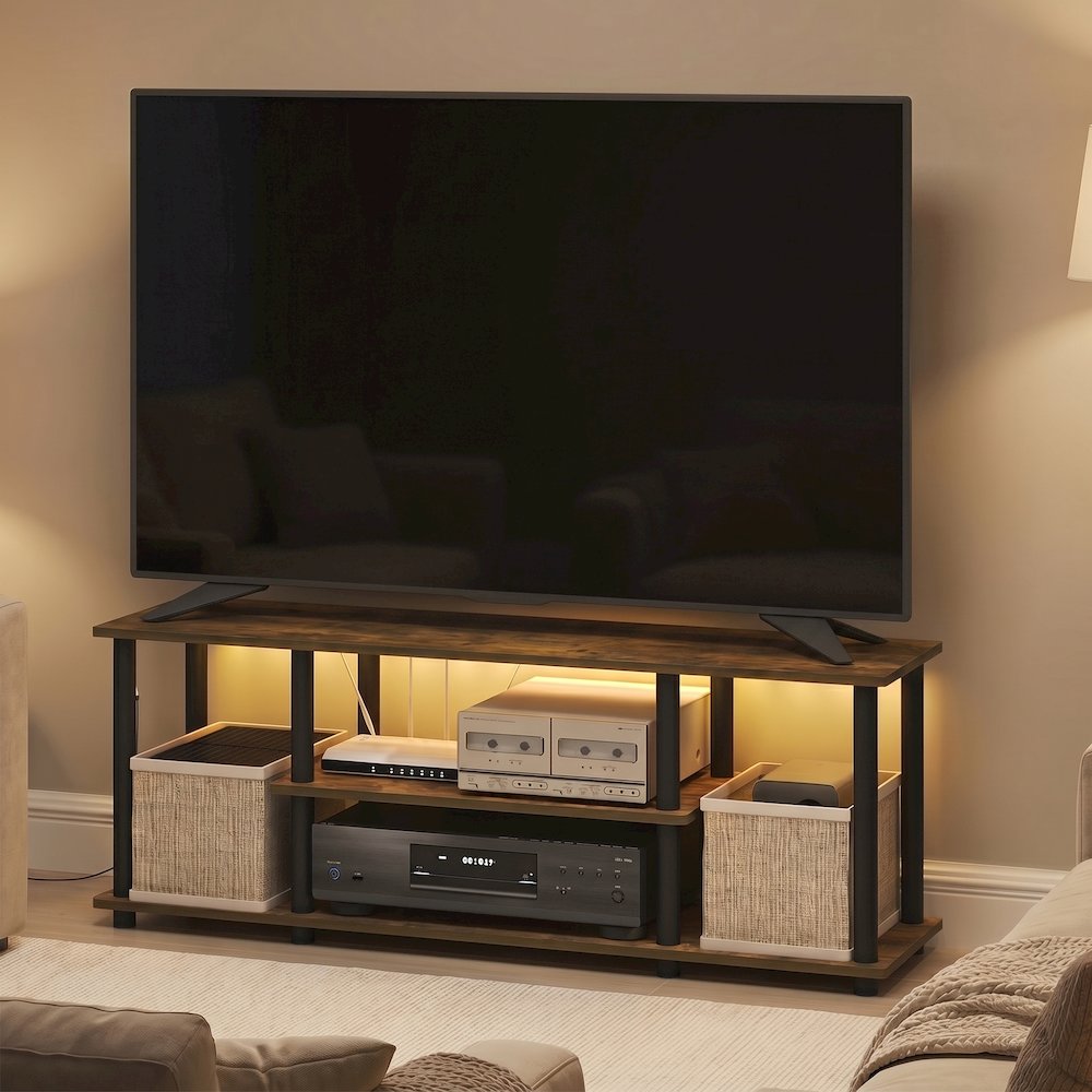 TURN-N-TUBE TV Stand with LED Lights, Amber Pine. Picture 3