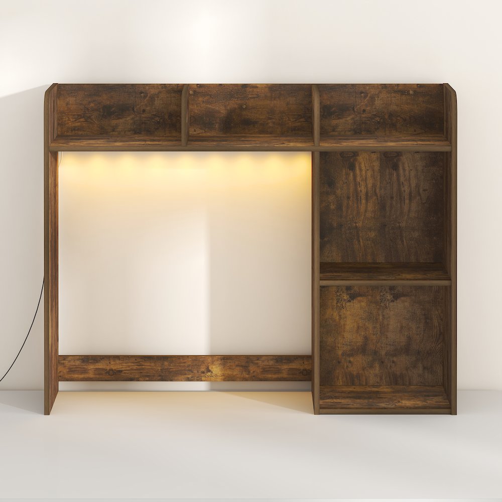 CLASSIC Desk Shelf with LED Lights, 5-Shelf LED Desktop Hutch, Amber Pine. Picture 3