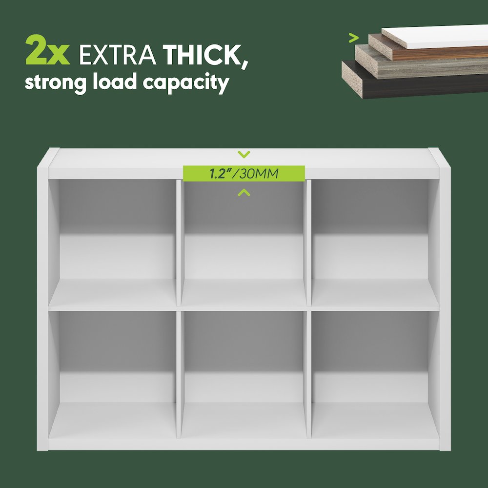 CUBICLE Book Shelf, 6-Cube, Extra Thick Frame, White. Picture 7