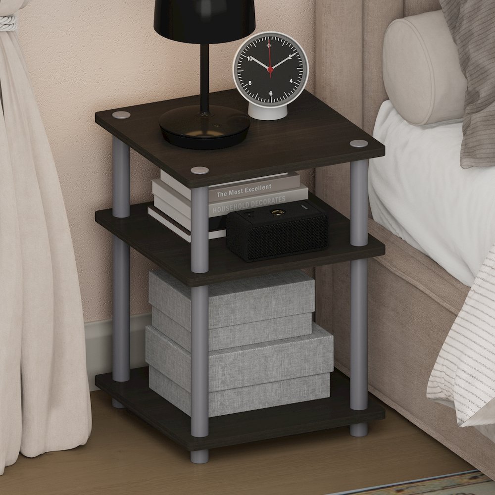 TURN-N-TUBE Night Stand, 3-Tier Nightstand, Open Shelves Bedside Table, Espresso. Picture 2