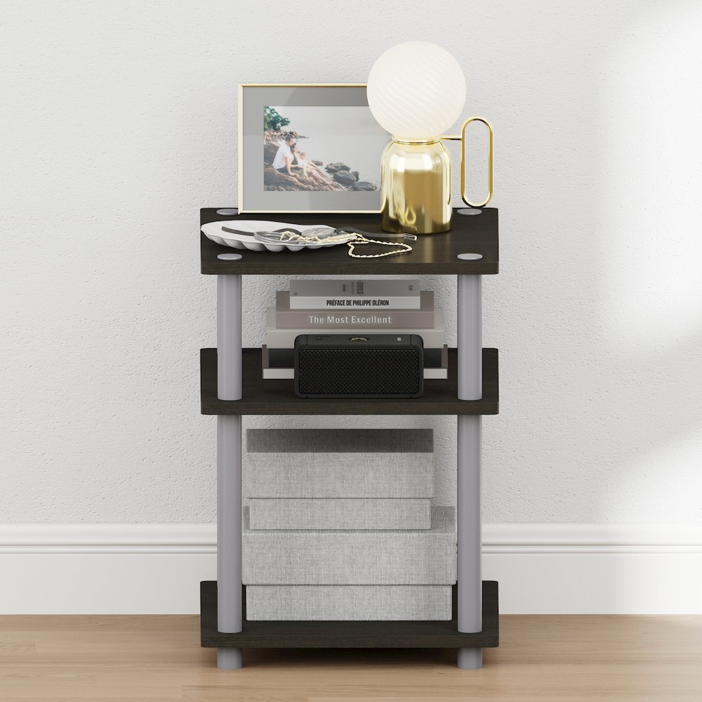 TURN-N-TUBE Night Stand, 3-Tier Nightstand, Open Shelves Bedside Table, Espresso. Picture 4