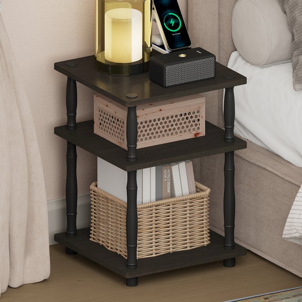 TURN-N-TUBE Night Stand, 3-Tier Square, Espresso Classic Tube. Picture 3