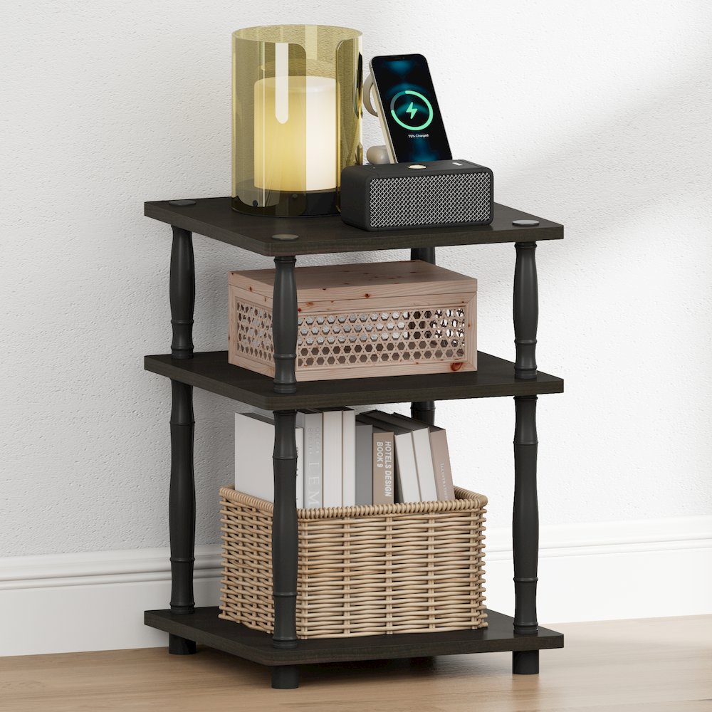 TURN-N-TUBE Night Stand, 3-Tier Square, Espresso Classic Tube. Picture 2