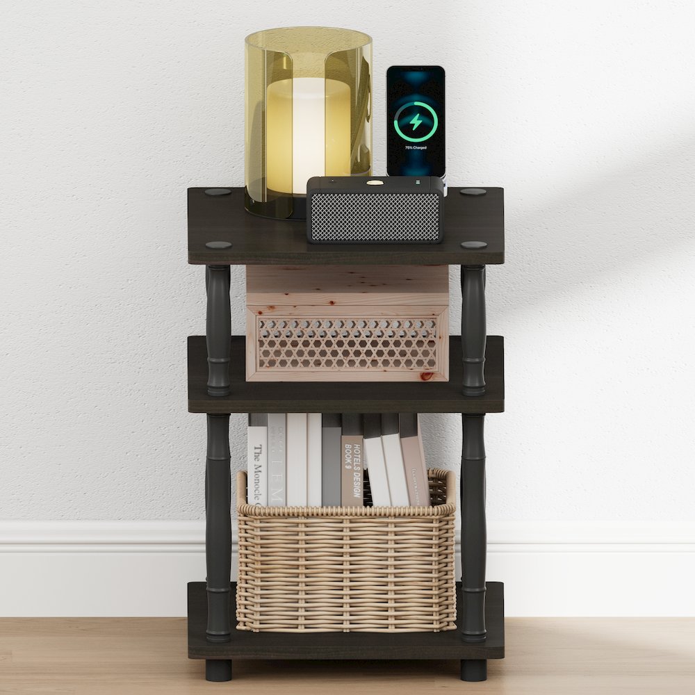 TURN-N-TUBE Night Stand, 3-Tier Square, Espresso Classic Tube. Picture 5