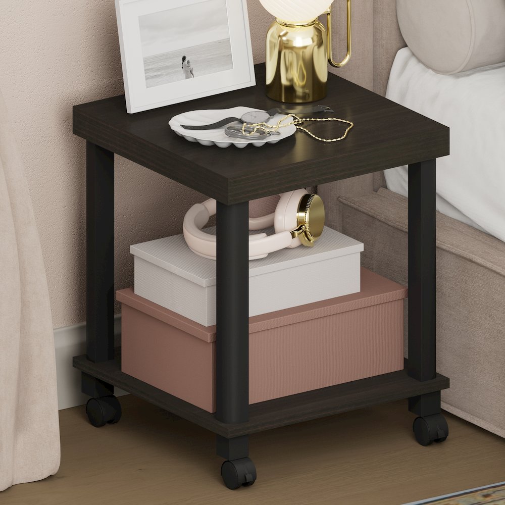 TURN-N-TUBE Night Stand, 2-Tier Thick Tabletop, End Table, Espresso. Picture 3