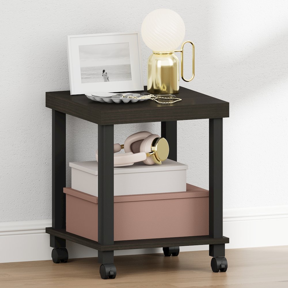 TURN-N-TUBE Night Stand, 2-Tier Thick Tabletop, End Table, Espresso. Picture 2