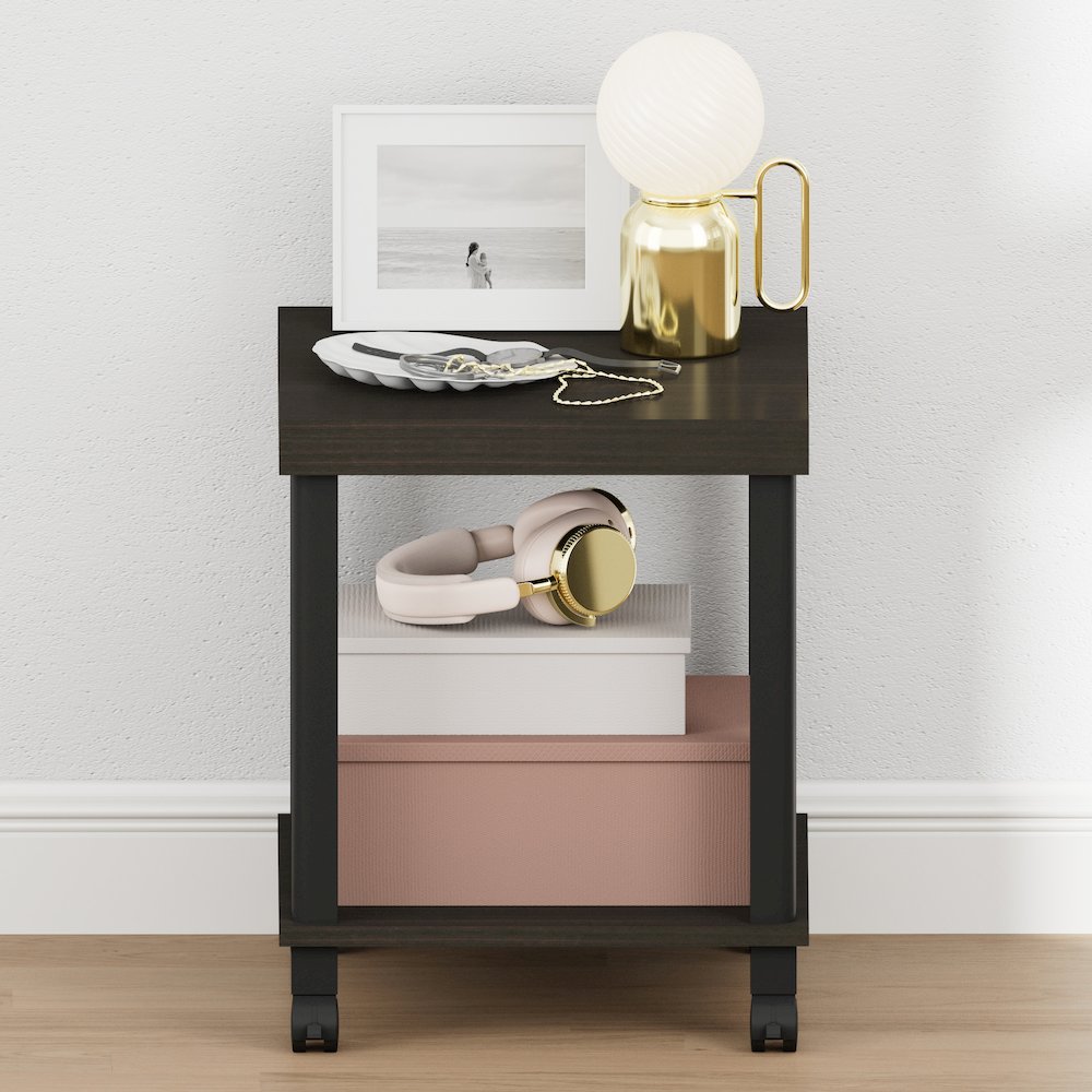 TURN-N-TUBE Night Stand, 2-Tier Thick Tabletop, End Table, Espresso. Picture 5