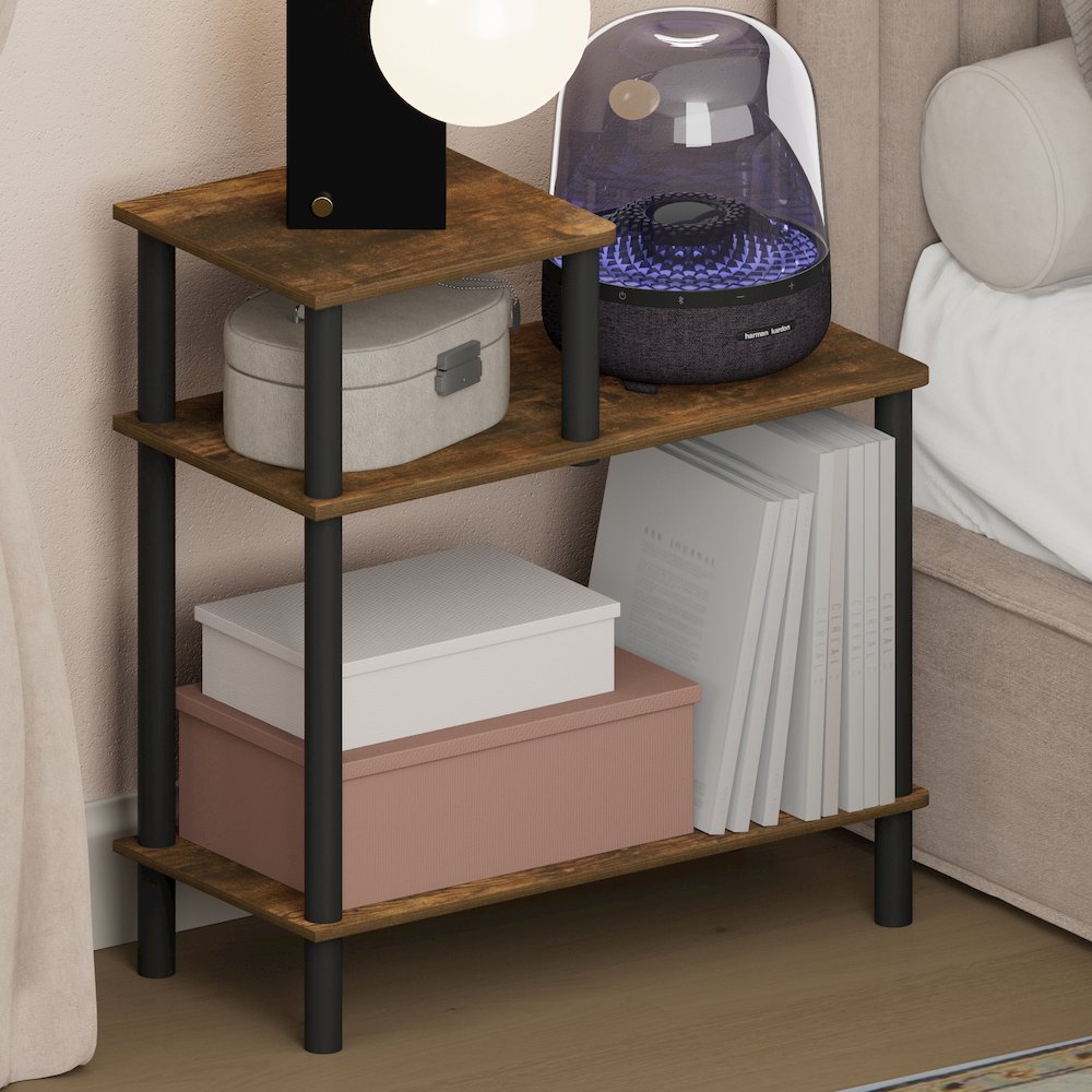 TURN-N-TUBE Night Stand, 3-Tier Rectangle Nightstand with Open Shelf, Amber Pine. Picture 4