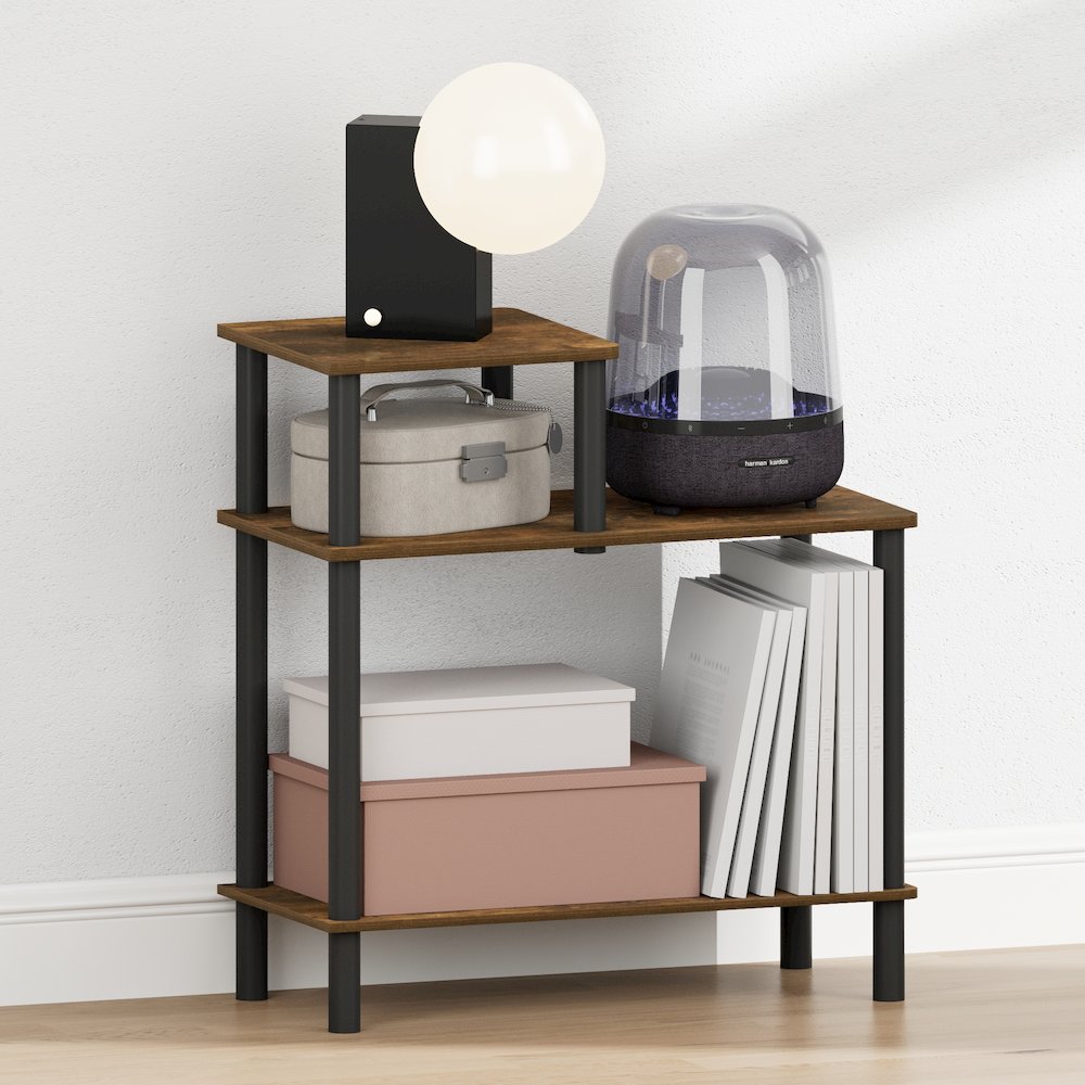TURN-N-TUBE Night Stand, 3-Tier Rectangle Nightstand with Open Shelf, Amber Pine. Picture 2