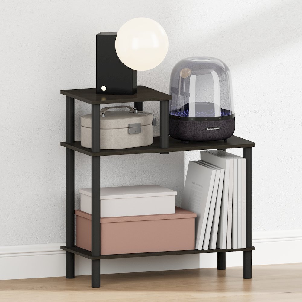 TURN-N-TUBE Night Stand, 3-Tier Rectangle Nightstand with Open Shelf, Espresso. Picture 2