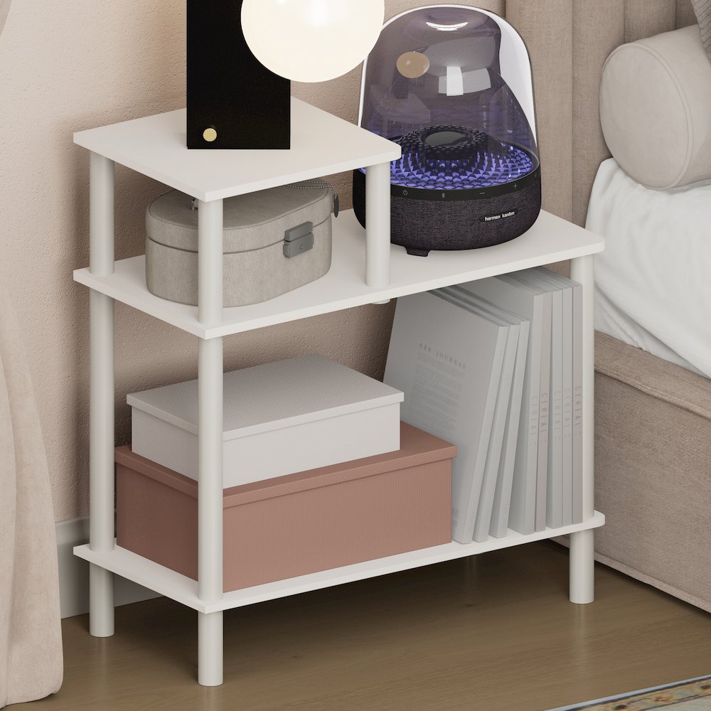 TURN-N-TUBE Night Stand, 3-Tier Rectangle Nightstand with Open Shelf, White. Picture 4