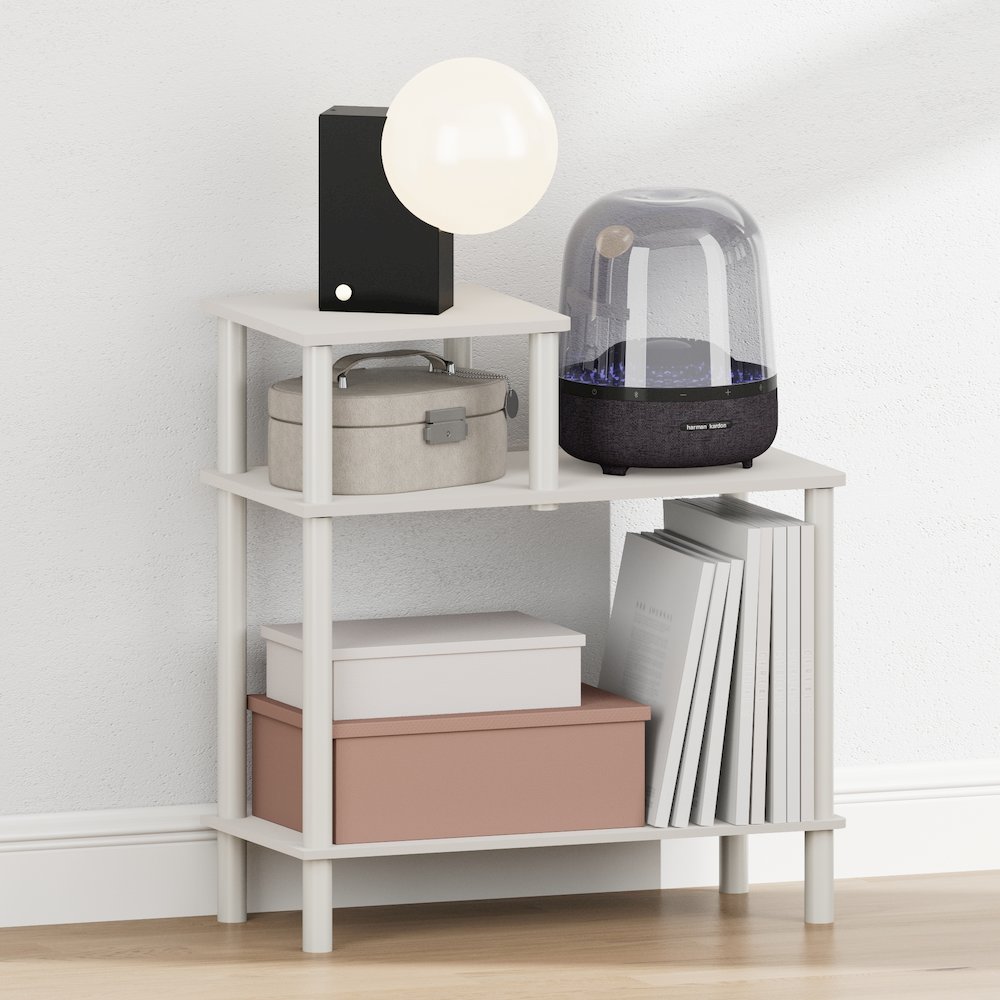 TURN-N-TUBE Night Stand, 3-Tier Rectangle Nightstand with Open Shelf, White. Picture 2
