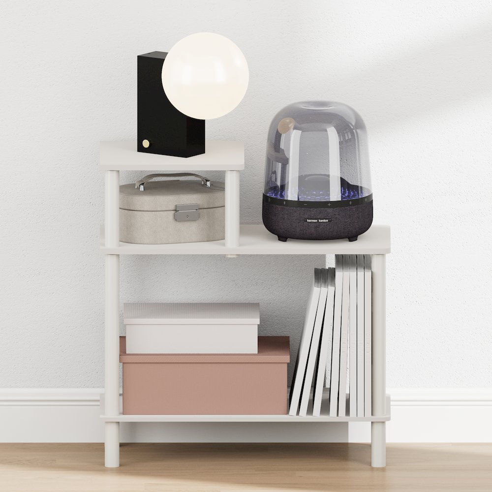 TURN-N-TUBE Night Stand, 3-Tier Rectangle Nightstand with Open Shelf, White. Picture 6