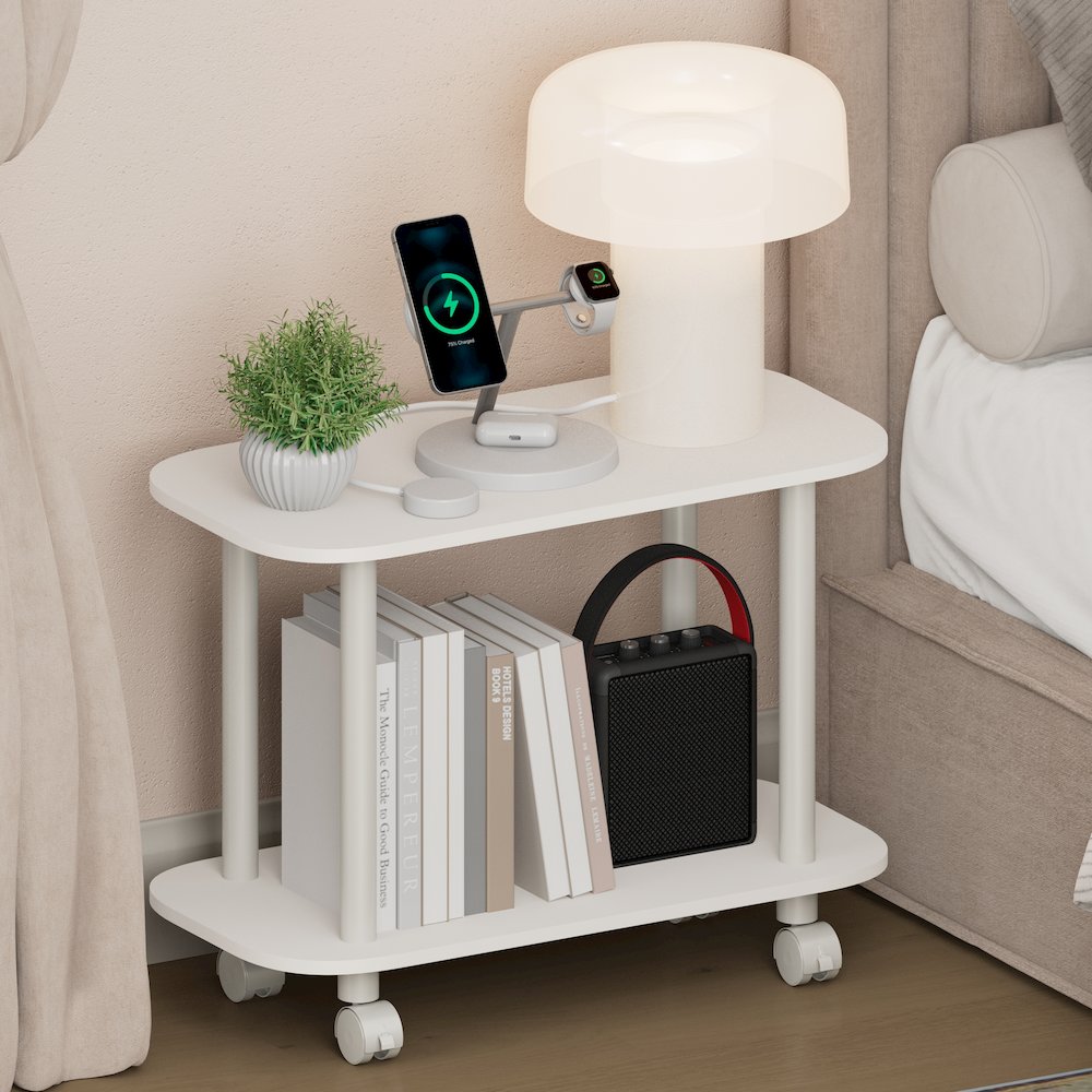 TURN-N-TUBE Night Stand, 2-Tier Oval, Round Corner Side Table, End Table, White. Picture 4