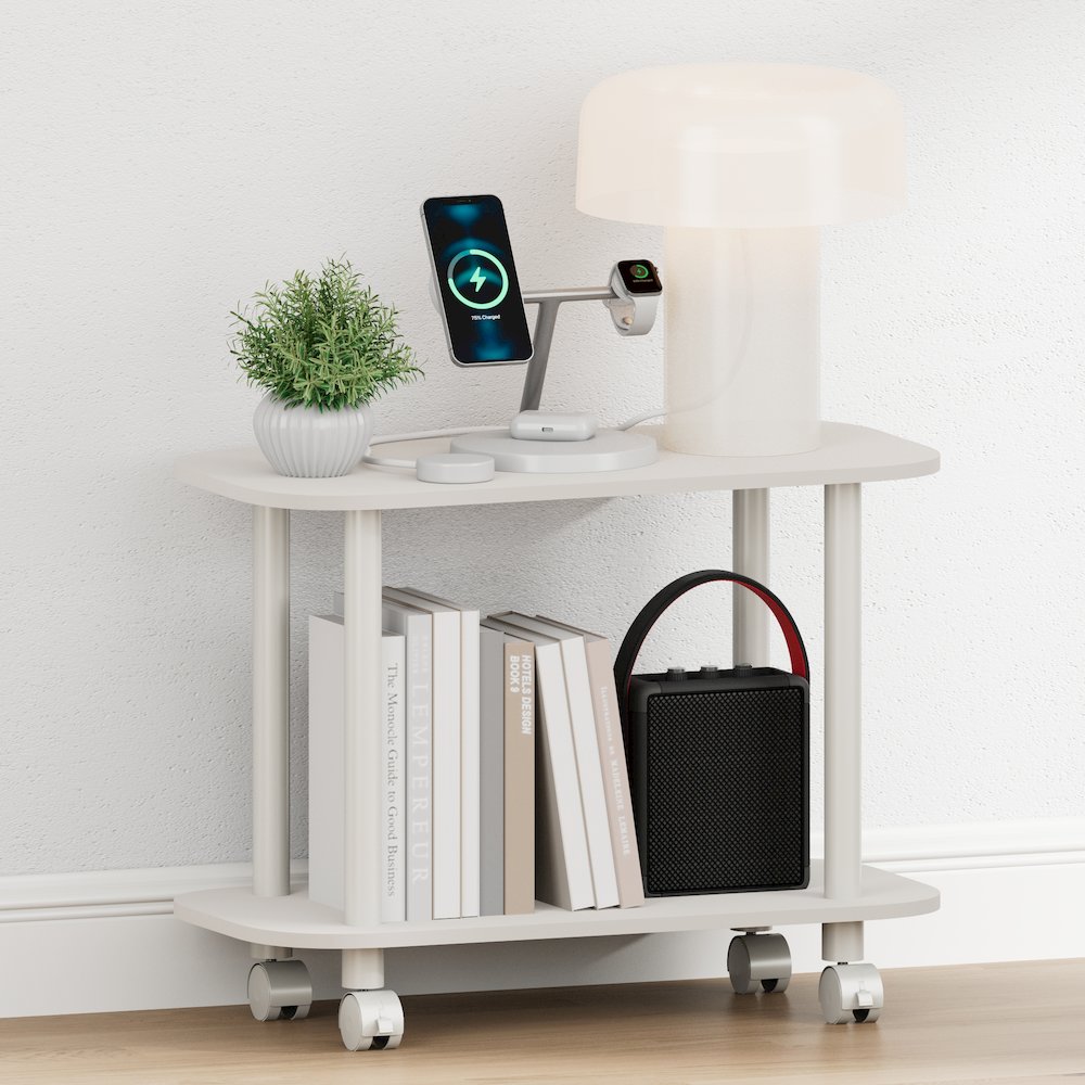 TURN-N-TUBE Night Stand, 2-Tier Oval, Round Corner Side Table, End Table, White. Picture 2