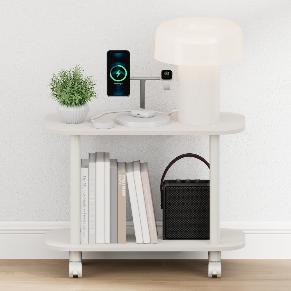 TURN-N-TUBE Night Stand, 2-Tier Oval, Round Corner Side Table, End Table, White. Picture 6
