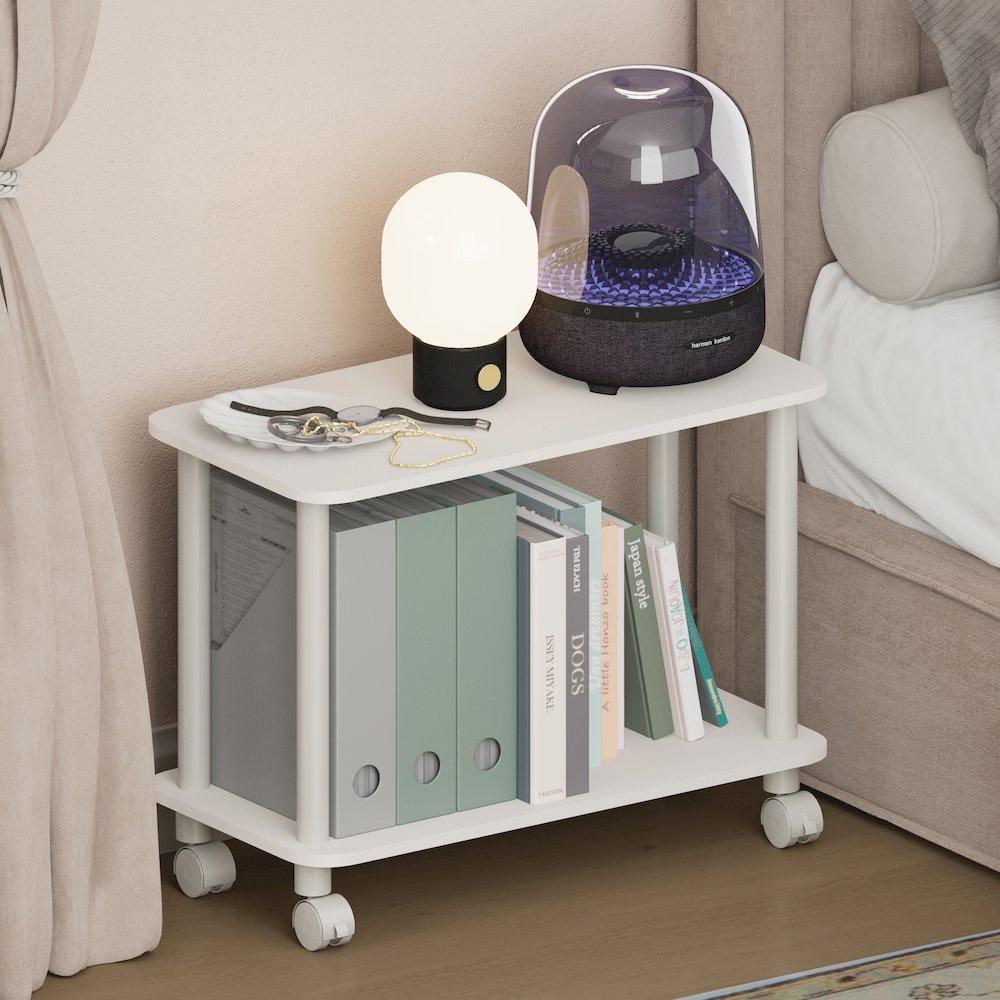 TURN-N-TUBE Night Stand, 2-Tier Rectangle, End Table, White. Picture 4