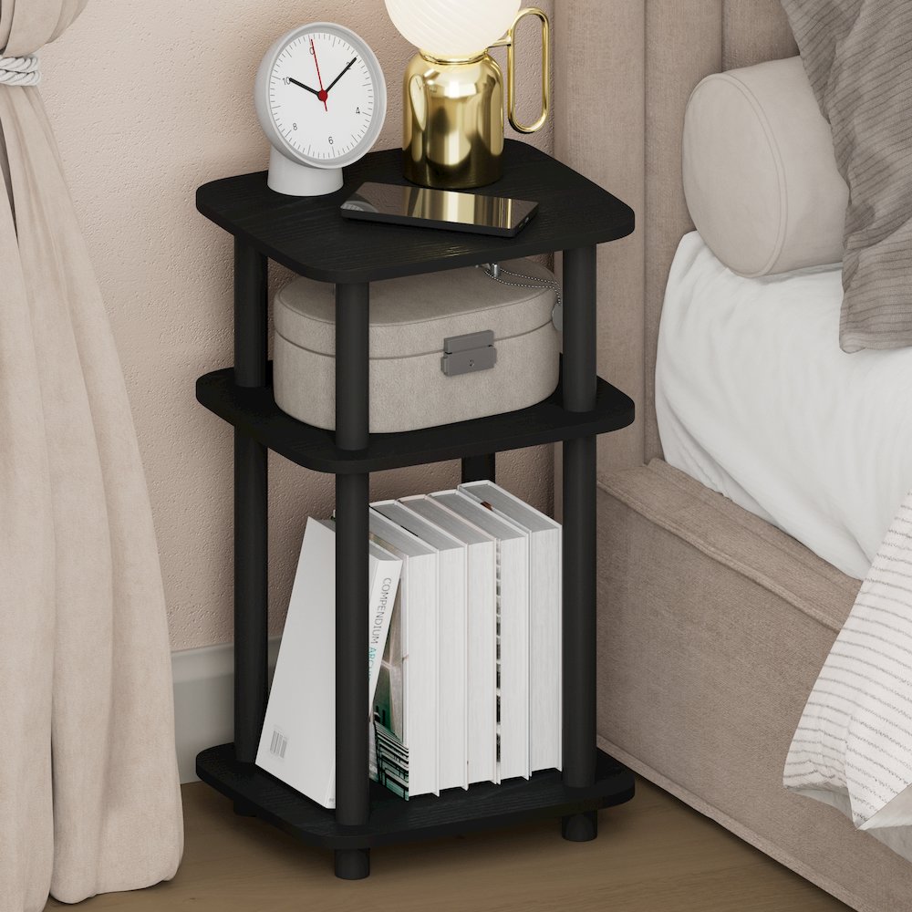 JUST Night Stand, 3-Tier Turn-N-Tube, Round Curve Corner Side Table, Americano. Picture 4