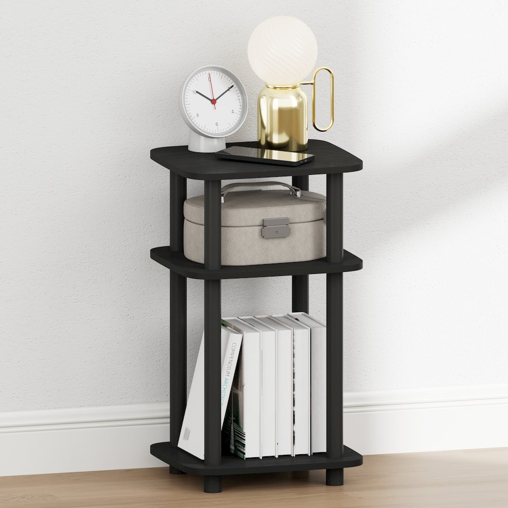 JUST Night Stand, 3-Tier Turn-N-Tube, Round Curve Corner Side Table, Americano. Picture 2
