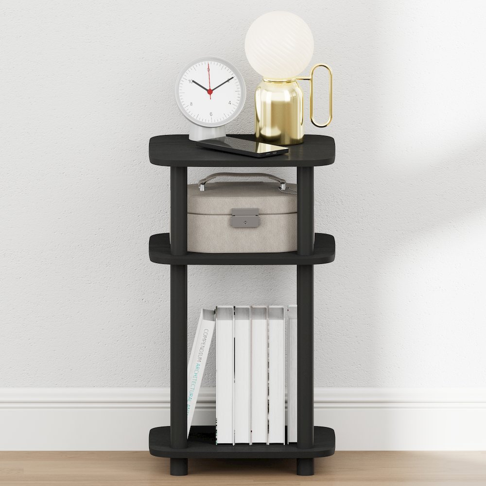JUST Night Stand, 3-Tier Turn-N-Tube, Round Curve Corner Side Table, Americano. Picture 6