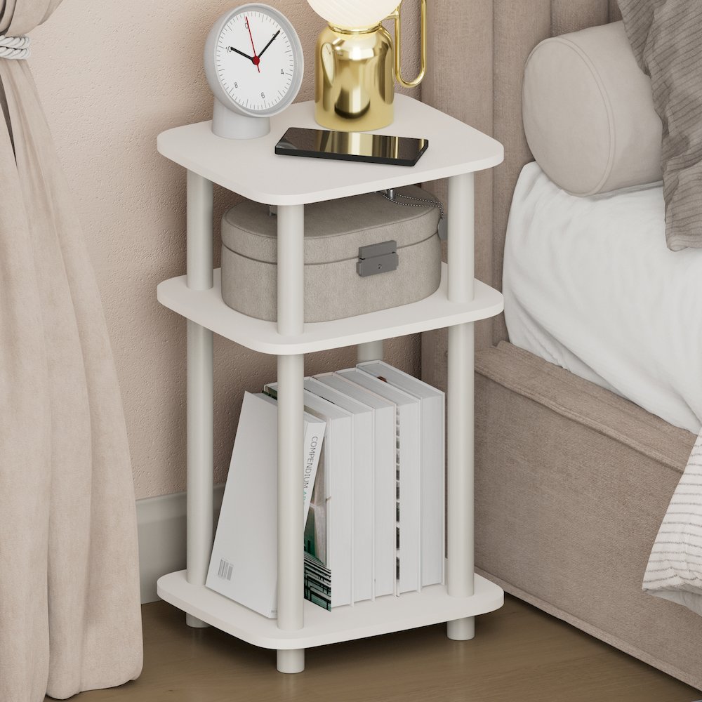 JUST Night Stand, 3-Tier Turn-N-Tube, Round Curve Corner Side Table, White. Picture 4