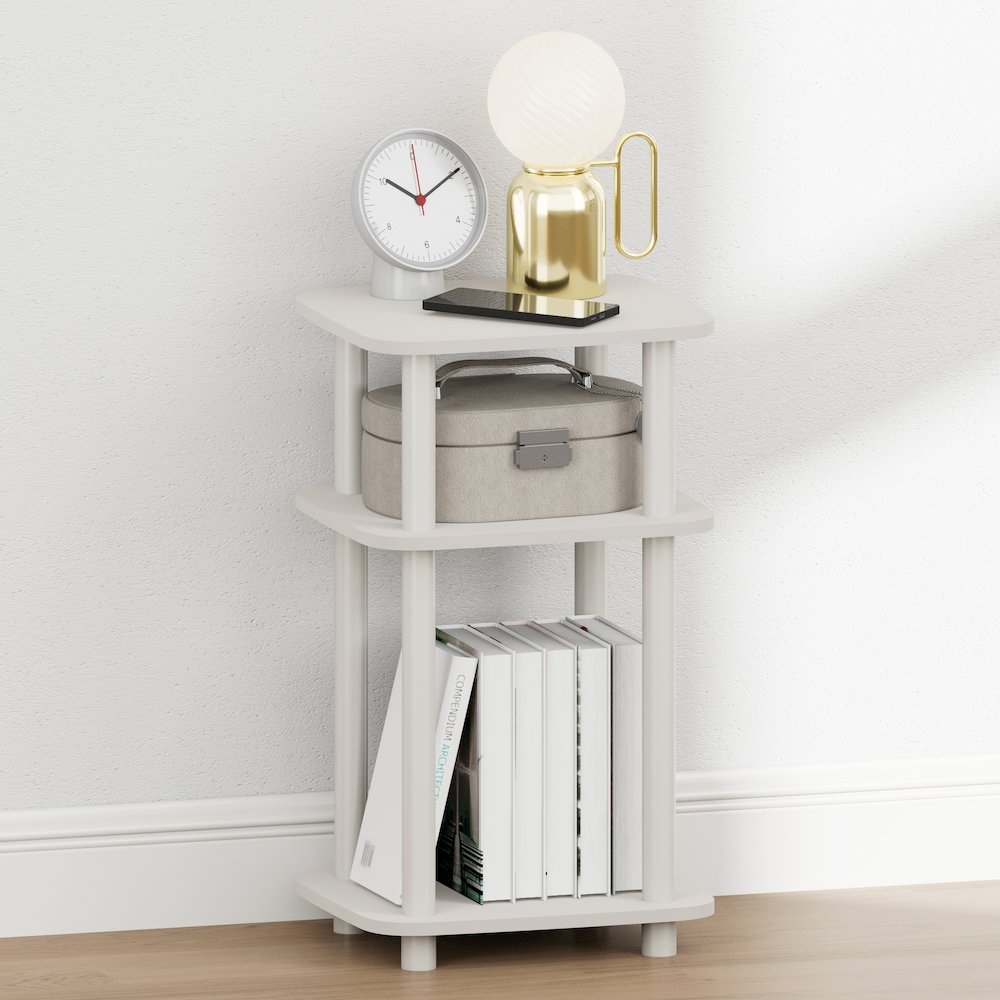 JUST Night Stand, 3-Tier Turn-N-Tube, Round Curve Corner Side Table, White. Picture 2